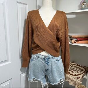 Forever 21 Women's Ribbed Crossover Sweater in Camel | Small